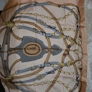 Trussardi Peach and Gold‎ Equestrian Silk Scarf 31×30"